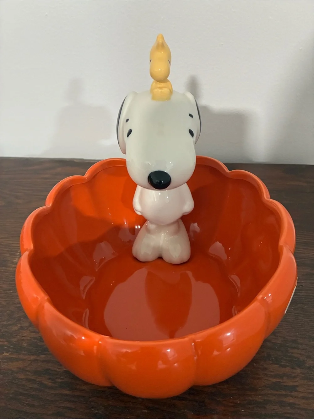 NWT- Peanuts- Snoopy & Woodstock- Large Jack-o-lantern Pumpkin Candy Bowl